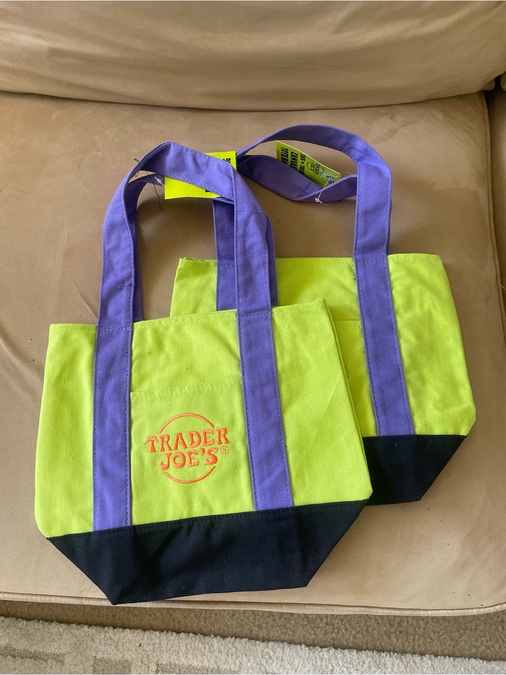 Trader Joe’s Neon Green & Purple Tote Bag